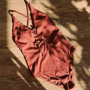 Cupshe Rust Ribbed One-Piece Swimsuit
